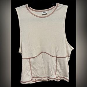Sunday Best Dove Tank Top | Cream with Brown Stitching | Size Large